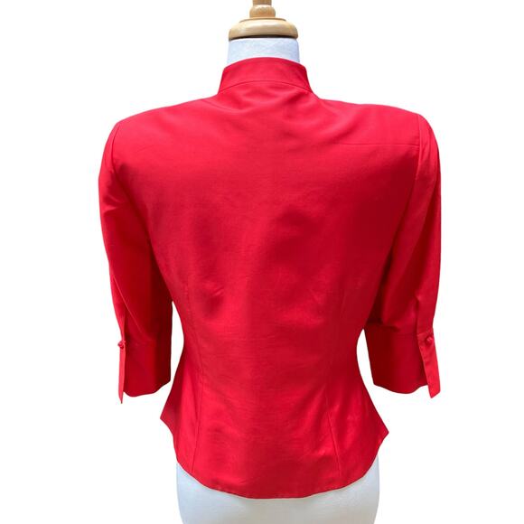 Adrianna Papell Jacket Blazer Sz 8 Red Silk Buttons Half Sleeve Classy Holiday - Picture 6 of 15